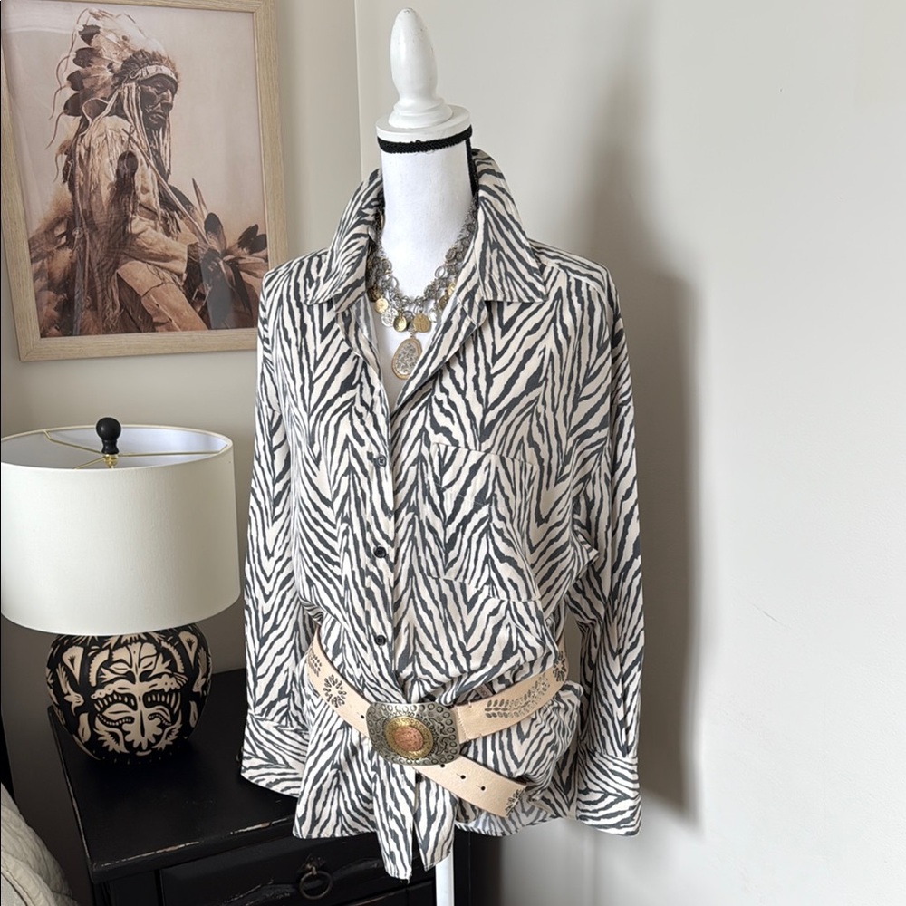 Zebra Print Button-Up Shirt